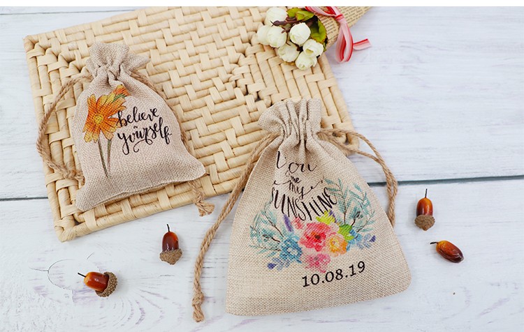 Faux Burlap Drawstring Bag-12*17CM