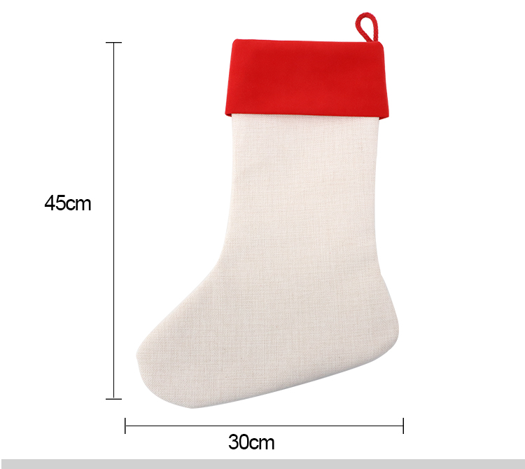 Linen Xmas Stocking with Red Cuff