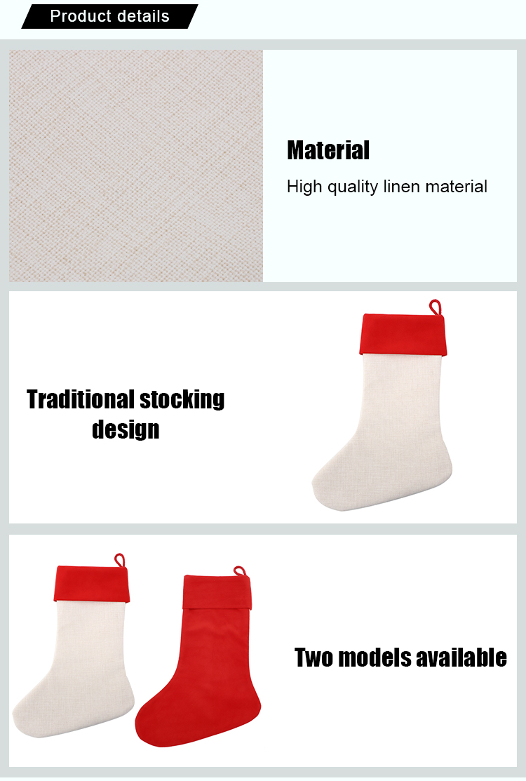 Linen Xmas Stocking with Red Cuff