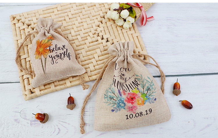 Faux Burlap Drawstring Bag 17*21CM