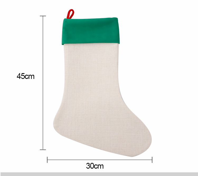 Linen Xmas Stocking with Green Cuff-One Side Green