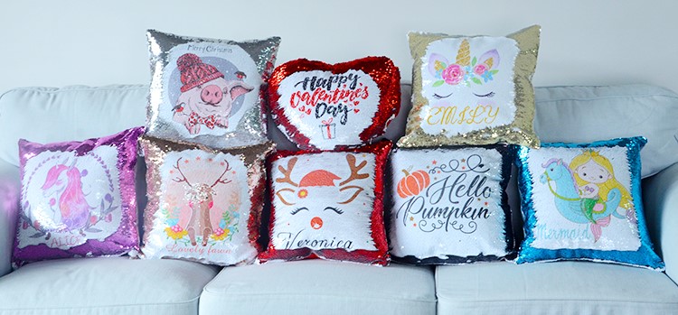 Sequin Pillow Case Square Shape Red