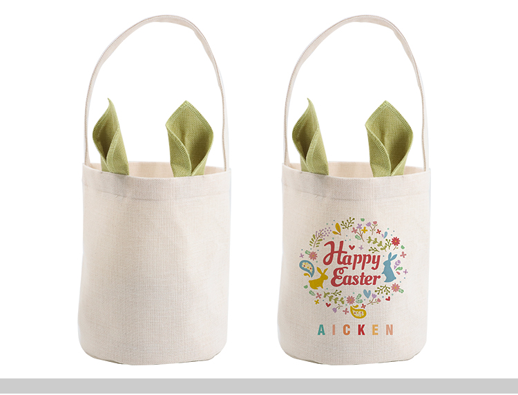 Linen Easter Basket-Natual with Green Ear