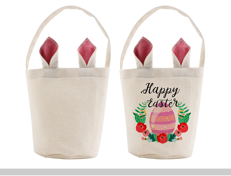 Unfinish-Linen Easter Basket-Natual with Pink Ear-Dia 7.8