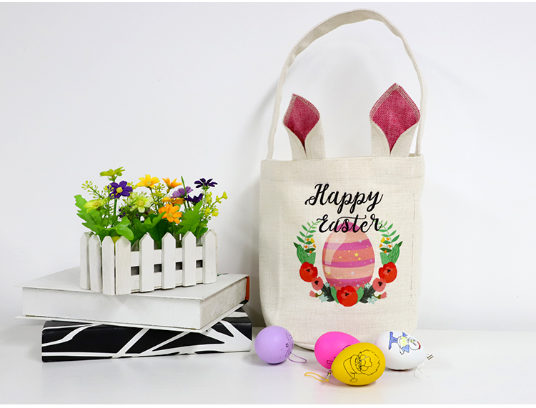 Linen Easter Basket-Natual with Blue Ear Dia 7.8