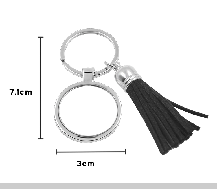 Metal Key Chain-Black Tassel-Round