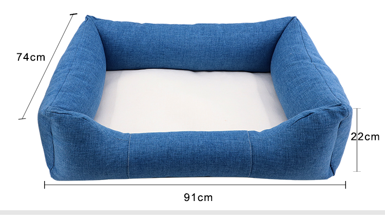 Linen Bumper Pet Bed--Blue-S