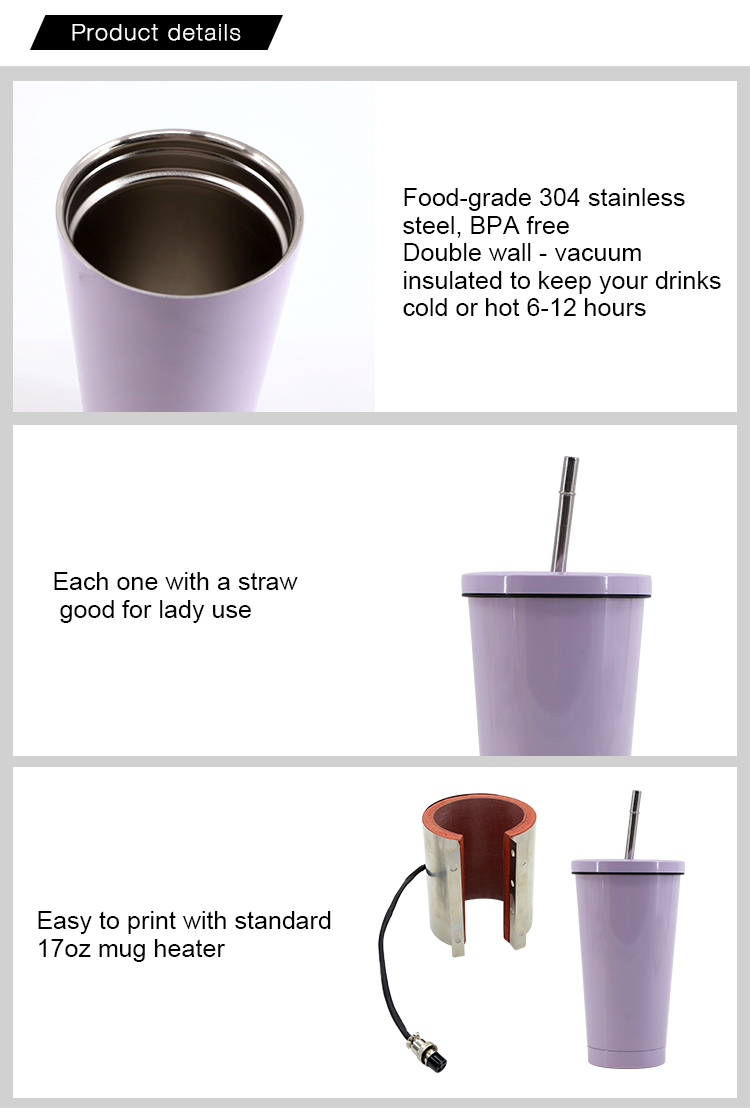 450ML Stainless Steel Straw Cup-Purple-Glossy