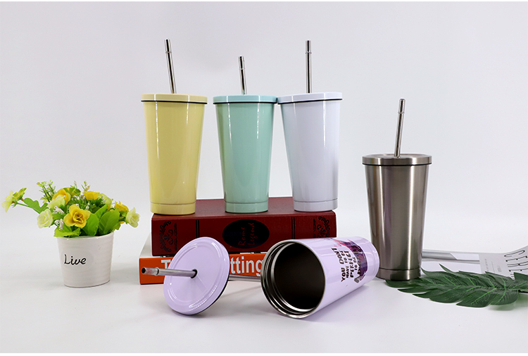 450ML Stainless Steel Straw Cup-Purple-Glossy