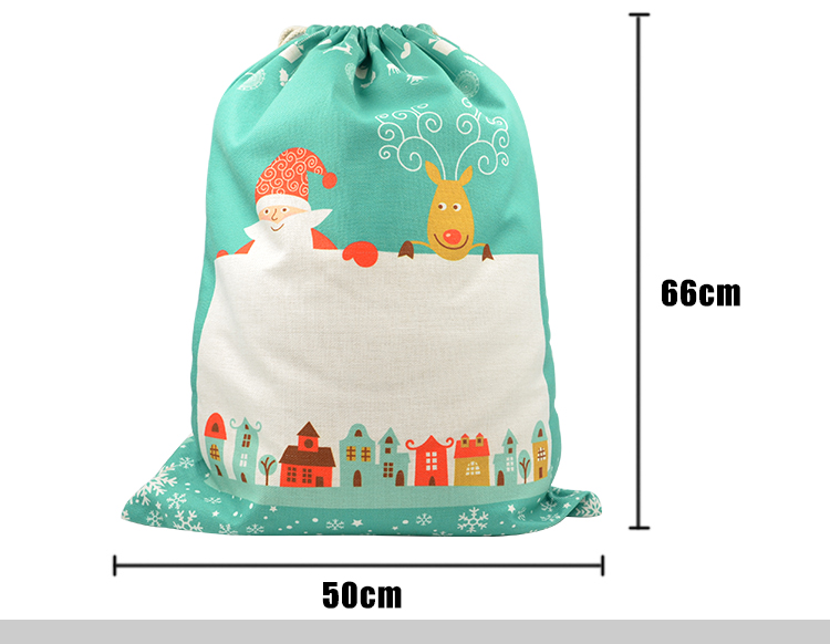 Linen Santa Sack-Green Xmas Pattern-50*66CM