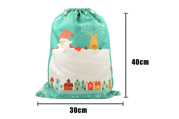 Linen Christmas Sack - Green Pattern - Small - 30x40cm