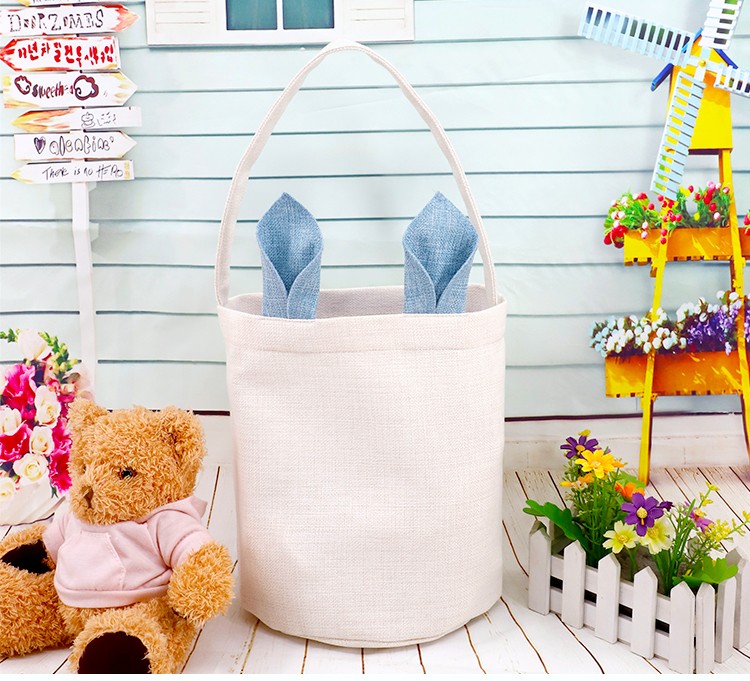 Linen Easter Basket-Natual with Blue Ear Dia 7.8