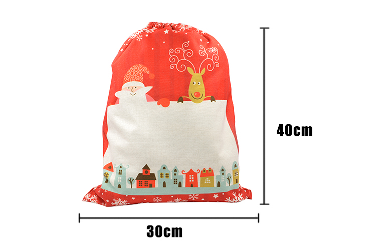 Linen Santa Sack-Red Xmas Pattern-50*66CM