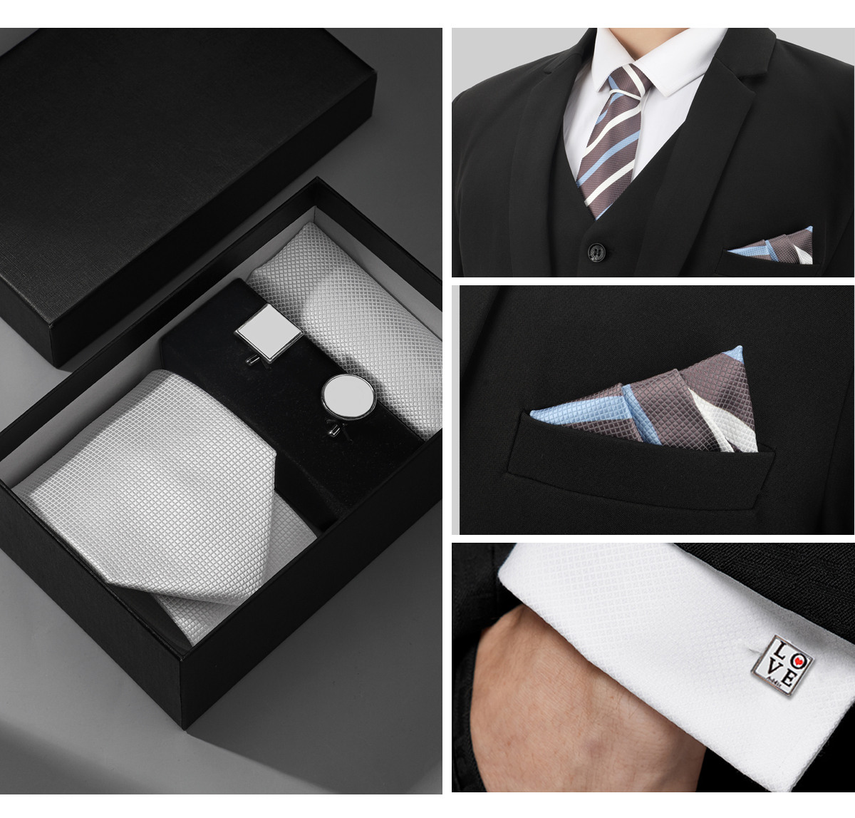 Ties for Men with Pocket Square Cufflinks Set
