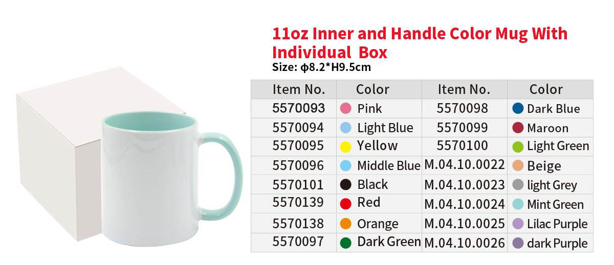 11OZ Inner and Handle Color Mug-Individual Packed