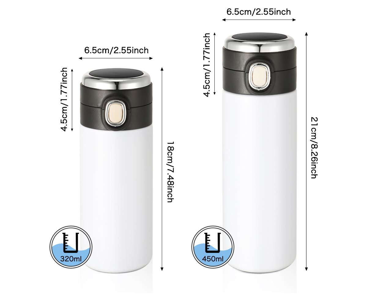 Double Wall Stainless Steel Bottle with Temperature Display - White