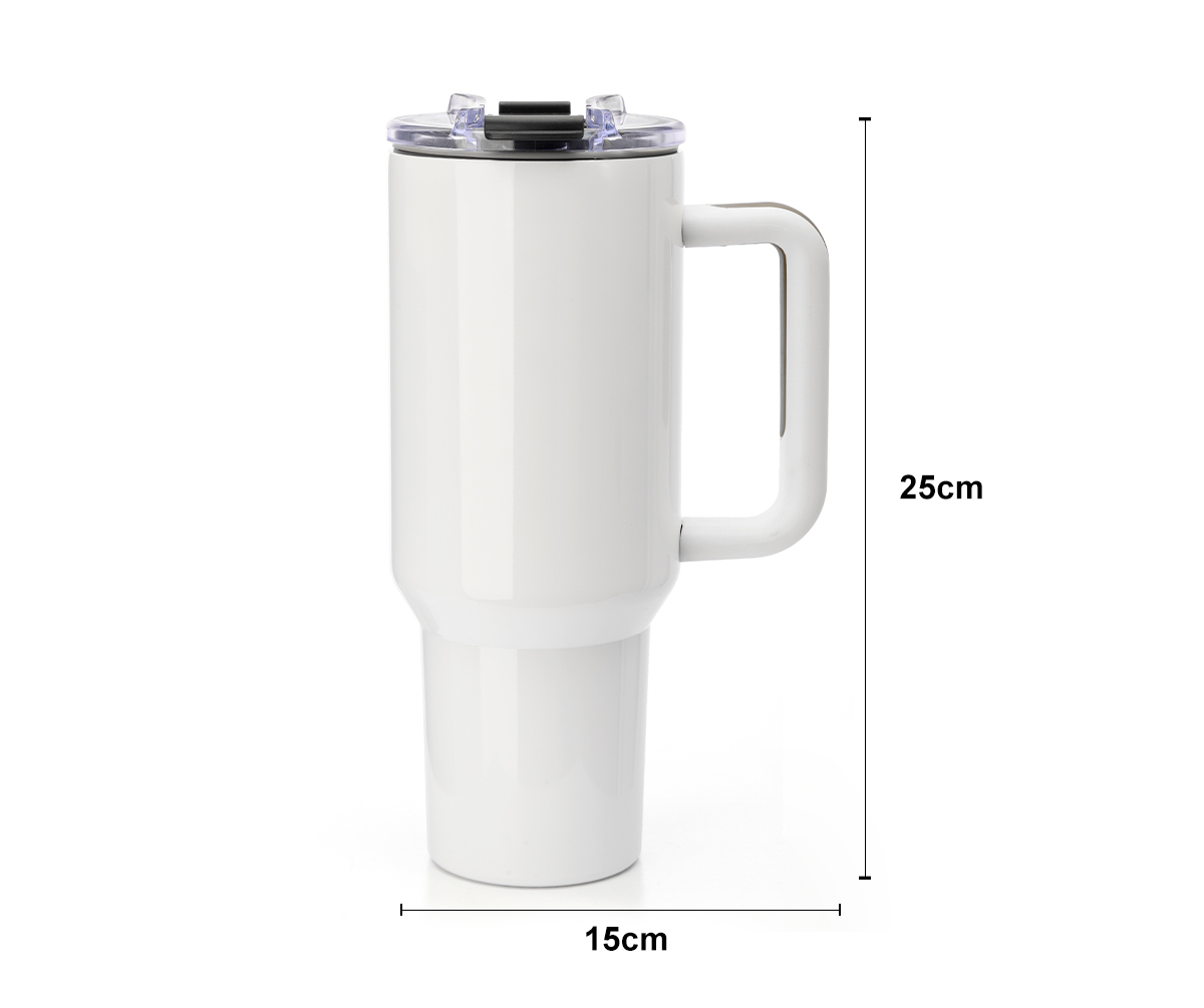 40 OZ Travel Mug with Plastic Handle-White