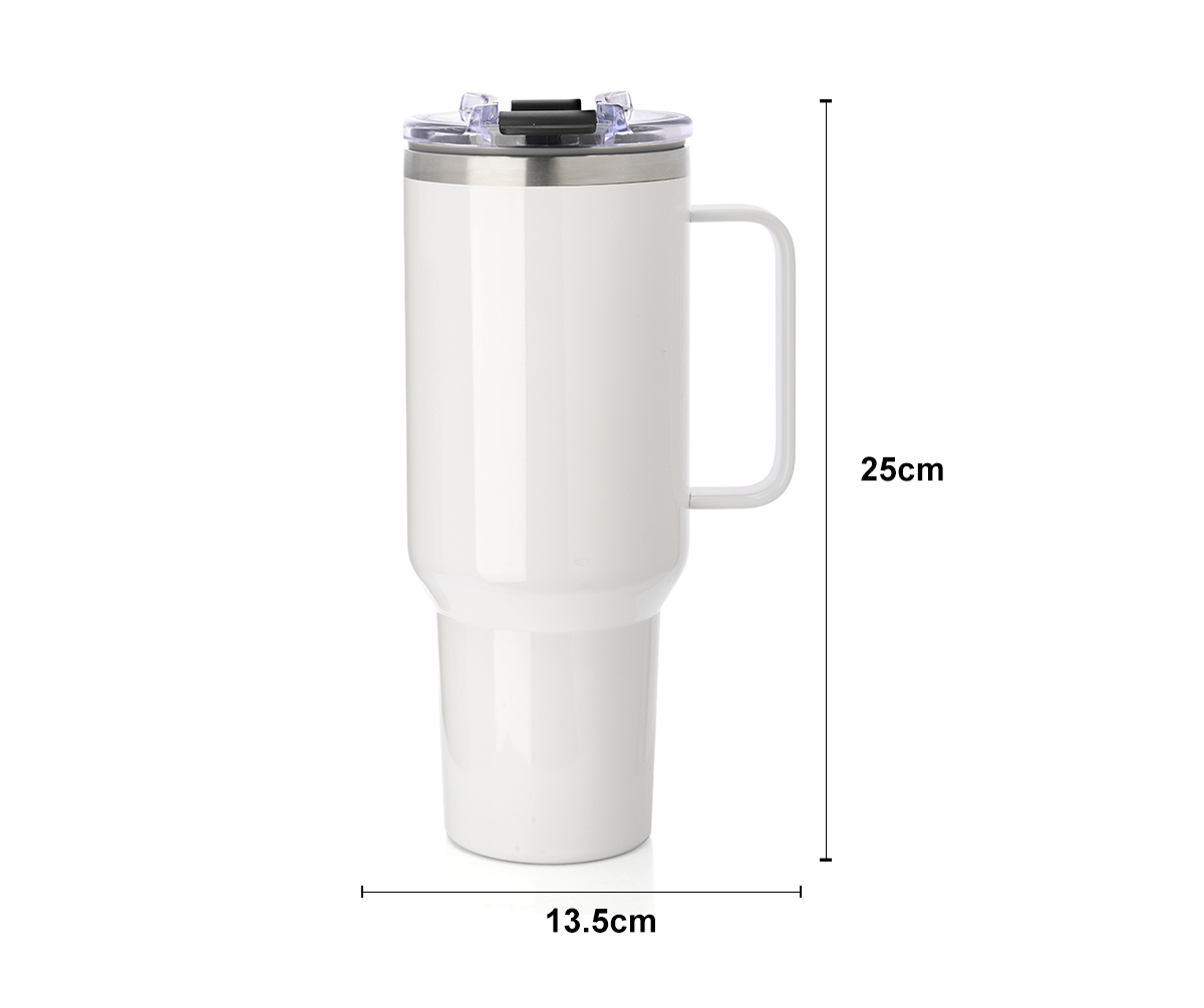 40 OZ Travel Mug with Metal Handle-White