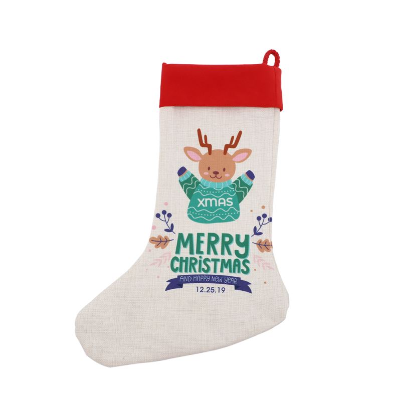 Linen Xmas Stocking with Red Cuff