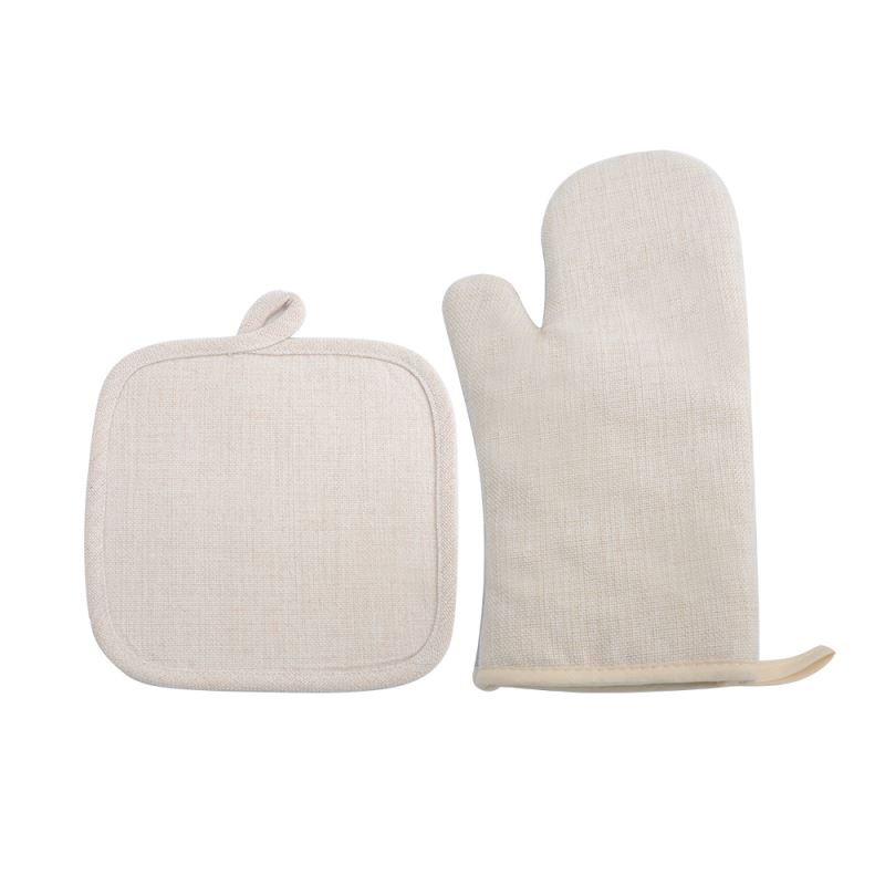 Christmas gift Natural Hemp Linen Oven Mitt and Pot Holder Set