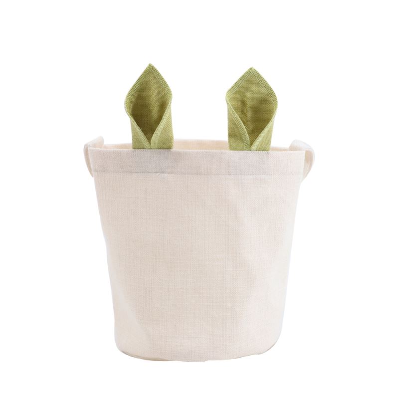 Linen Easter Basket-Natual with Green Ear-Dia 7.8"*H 9.8"