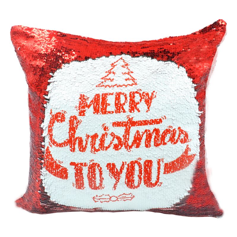 Sequin Pillow Case Square Shape Red