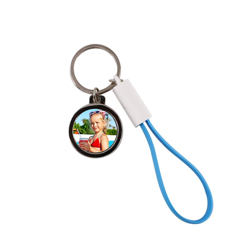 Keychain USB charging cable & bottle opener-PVC blue