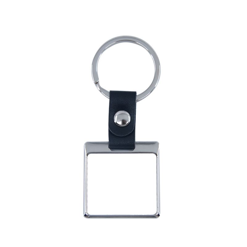 Square Shape Keychain With Leather Chain