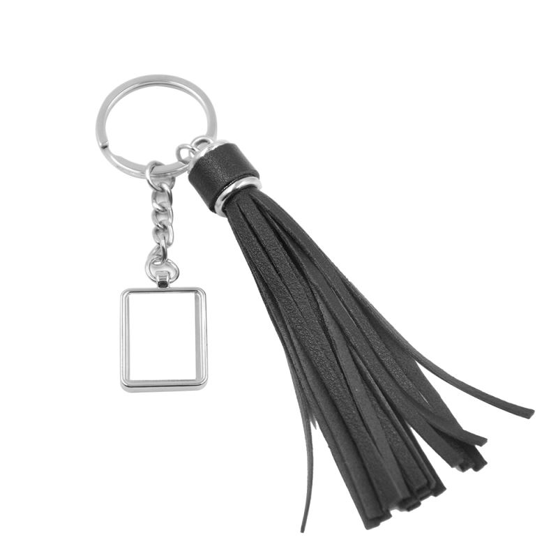 Metal Key Chain-Black Tassel - Square (2.5*1.9CM)