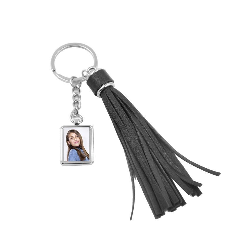 Metal Key Chain-Black Tassel - Square (2.5*1.9CM)