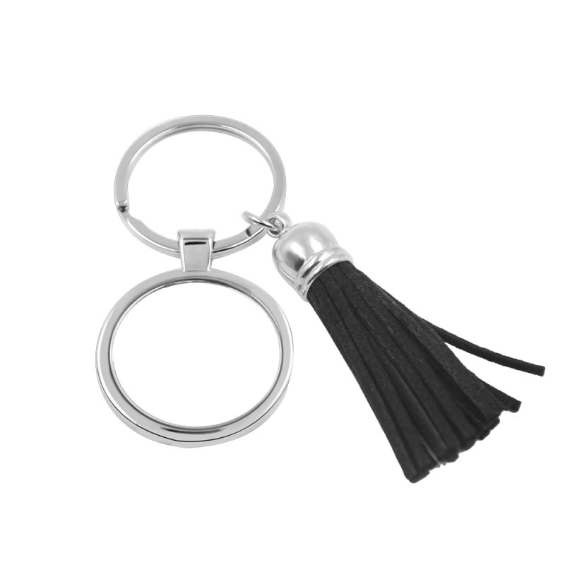 Metal Key Chain-Black Tassel-Round