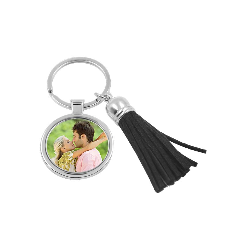 Metal Key Chain-Black Tassel-Round