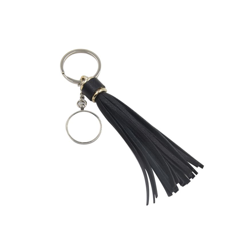 Metal Key Chain-Orange Tassel-Round(Dia 2.7CM)	