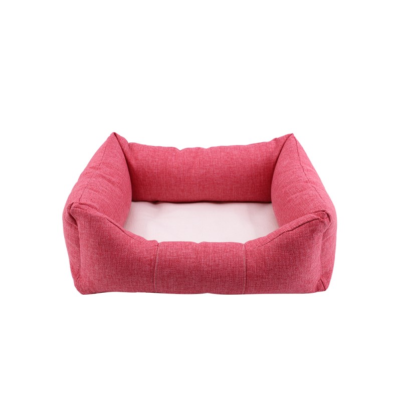 Linen Bumper Pet Bed--Pink-S