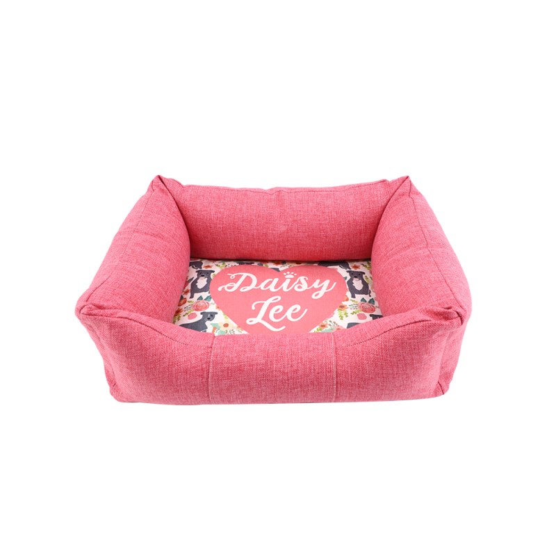 Linen Bumper Pet Bed--Pink-S
