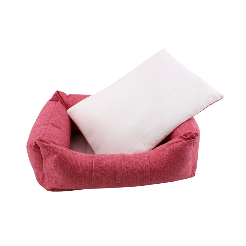 Linen Bumper Pet Bed--Pink-S