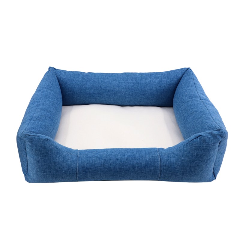 Linen Bumper Pet Bed--Blue-S