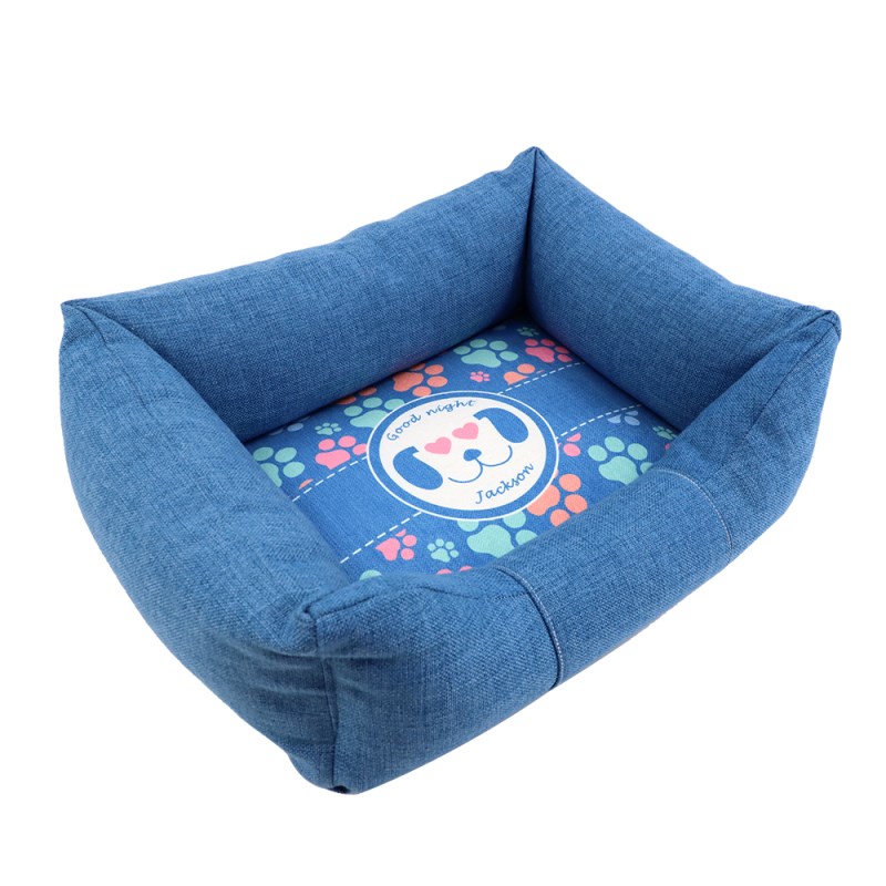 Linen Bumper Pet Bed--Blue-S