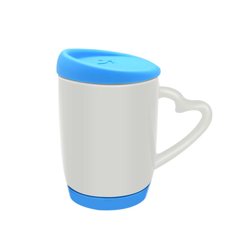 12oz Heart Handle Mug with Silicon Lid And Base