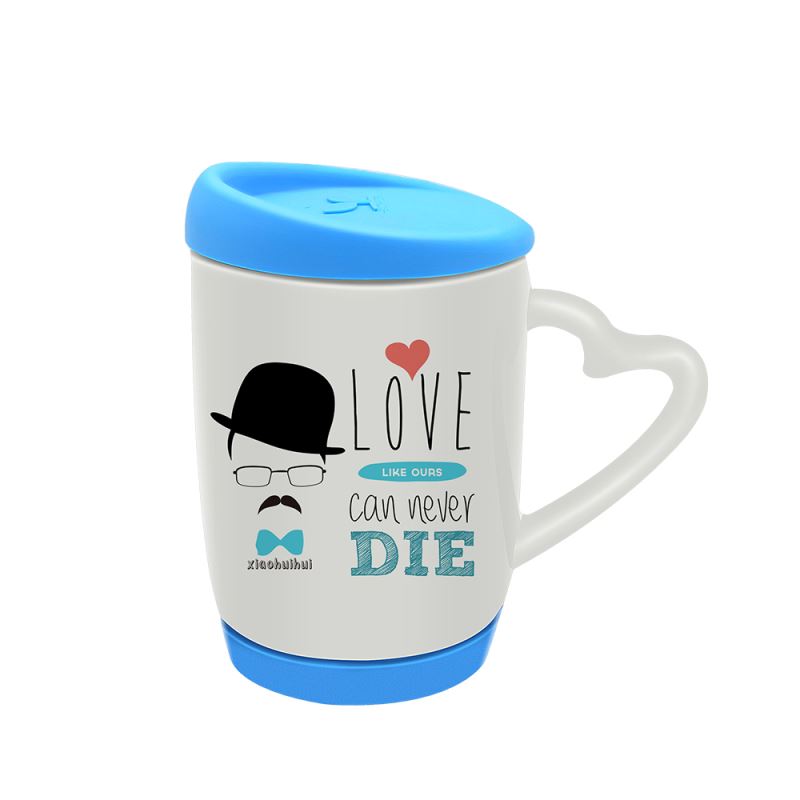 12oz Heart Handle Mug with Silicon Lid And Base