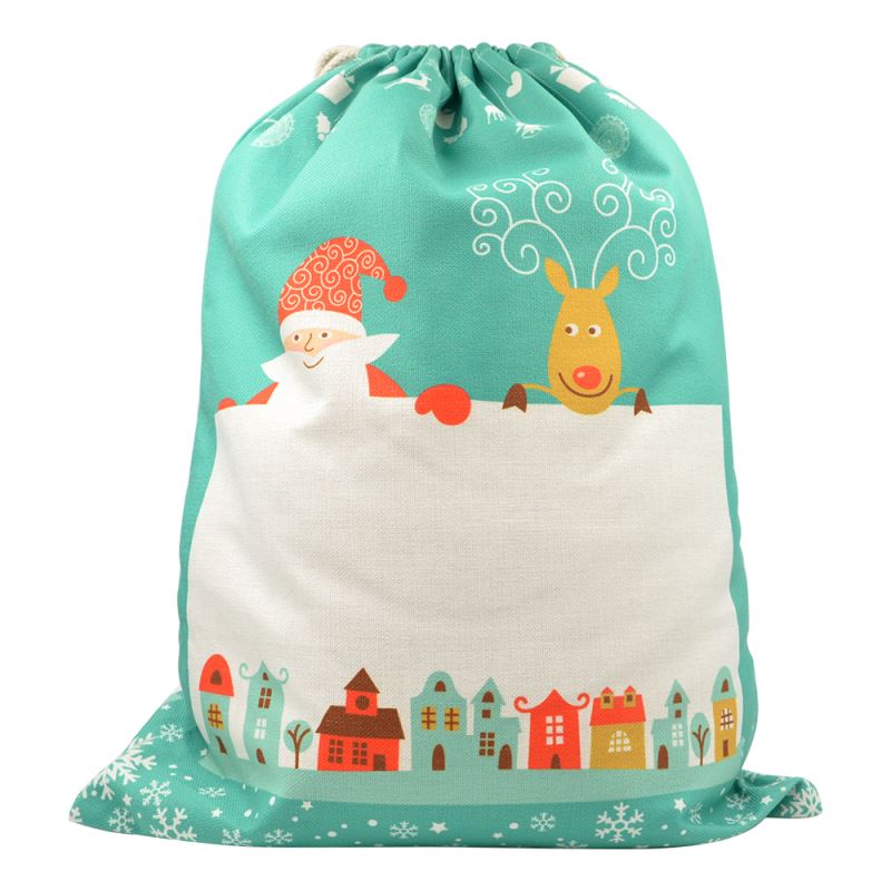 Linen Christmas Sack - Green Pattern - Small - 30x40cm