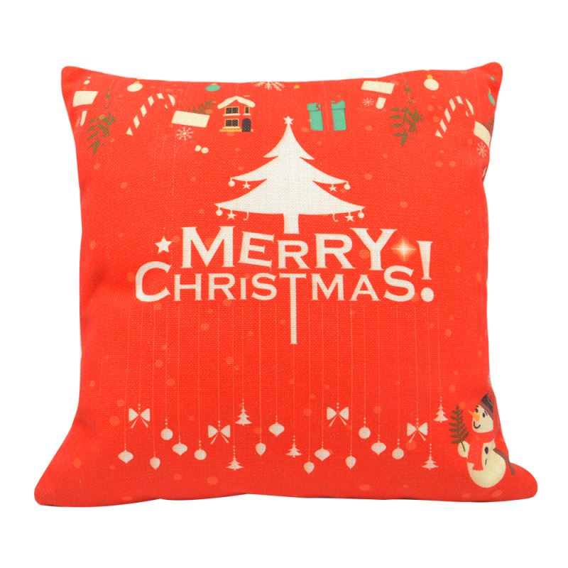 Linen Pillow Case-Red with White Xmas Tree-One-side Printable