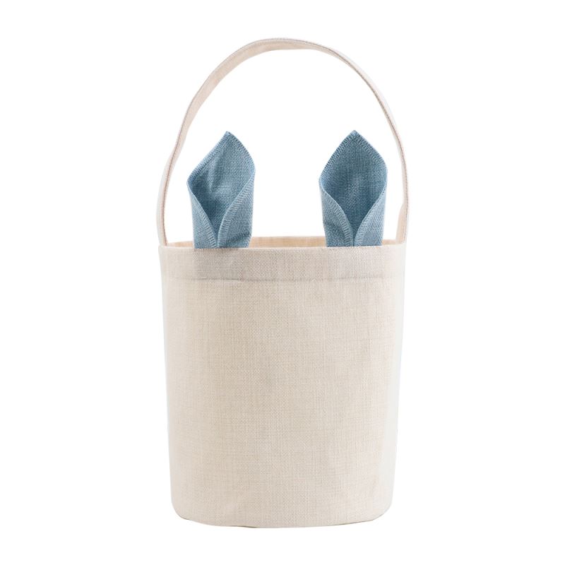 Linen Easter Basket-Natual with blue Ear  - Dia 7.8"*H 9.8"