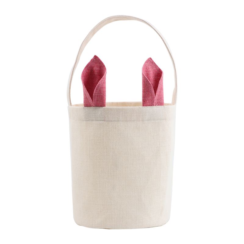 Linen Easter Basket with Pink Ear - Dia 7.8