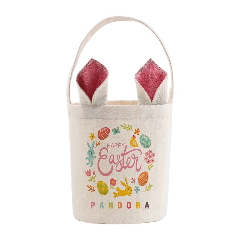 Linen Easter Basket-Natual with Nature& Pink Ear