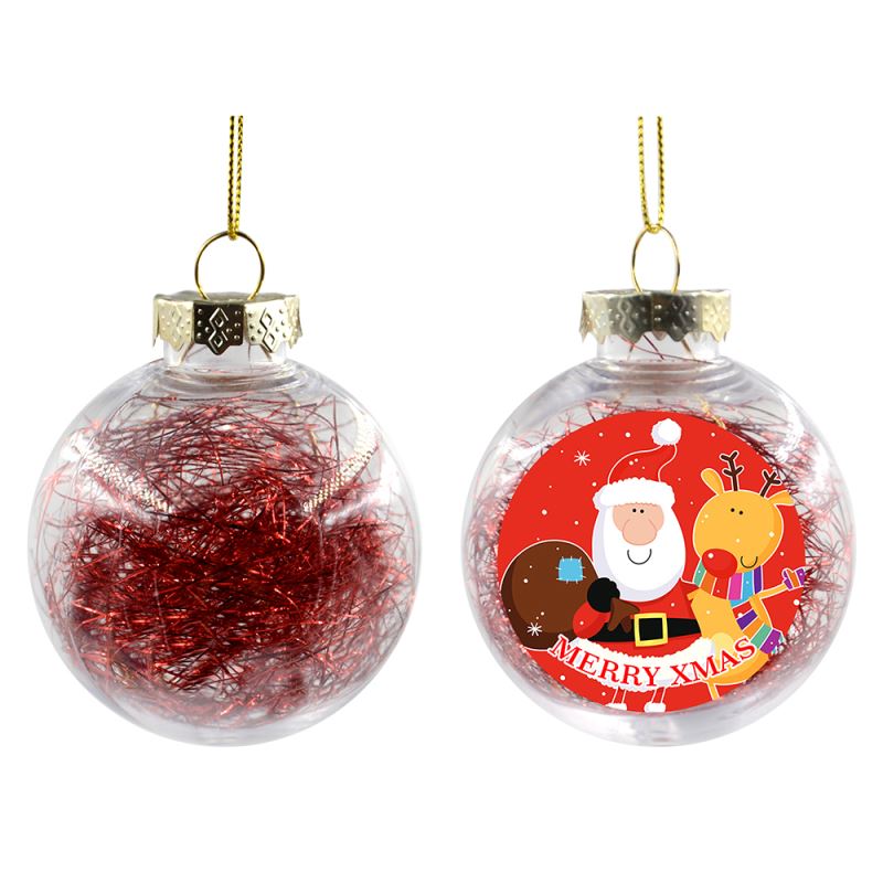 Plastic Xmas Ball With Glitters-Red(Dia 8CM)