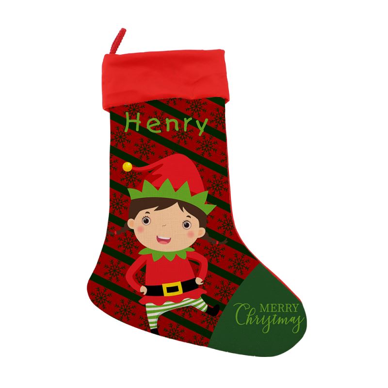 Linen Xmas Stocking with Green Cuff-One Side Green