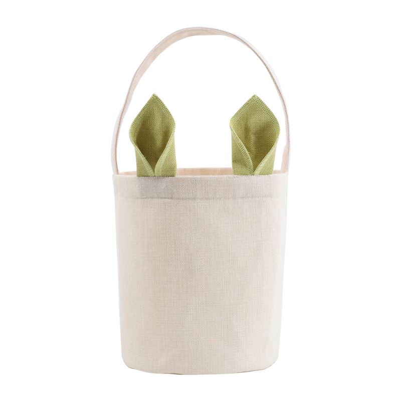 Linen Easter Basket-Natual with Green Ear - Dia 7.8"*H 9.8"