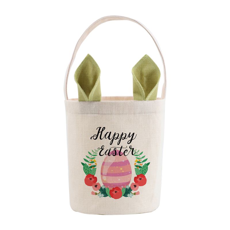 Linen Easter Basket-Natual with Green Ear  - Dia 7.8