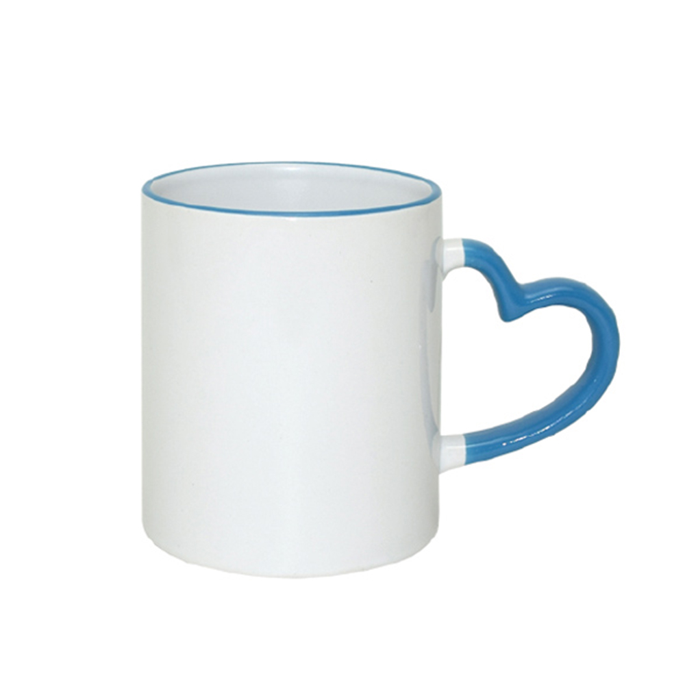 11oz Rim Handle Mug with heart handle - Light Blue
